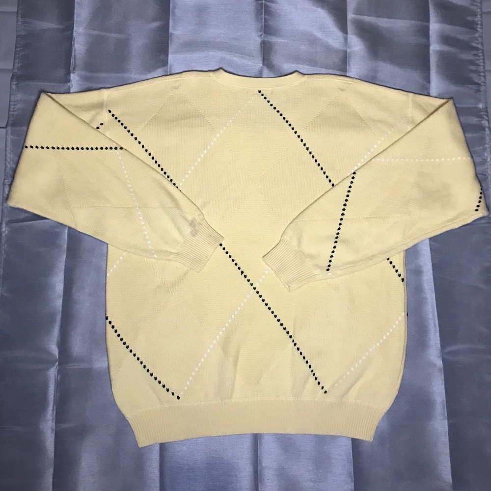 Nautica Mens Yellow Argyle V-Neck Sweater 100% Cotton Knit Preppy TG XL - Picture 6 of 8
